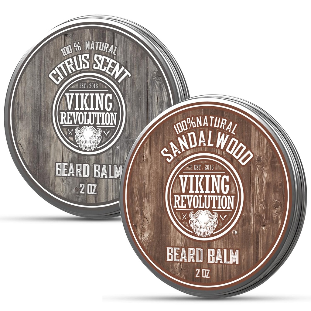 Viking Devrimi Citrus ve Sandalwood Beard Balm - Amater With Argan Oil, Softener With Jojoba Oil, Moisturizer With Beeswax - Man With Mango Butter (2oz, 2 Pack)