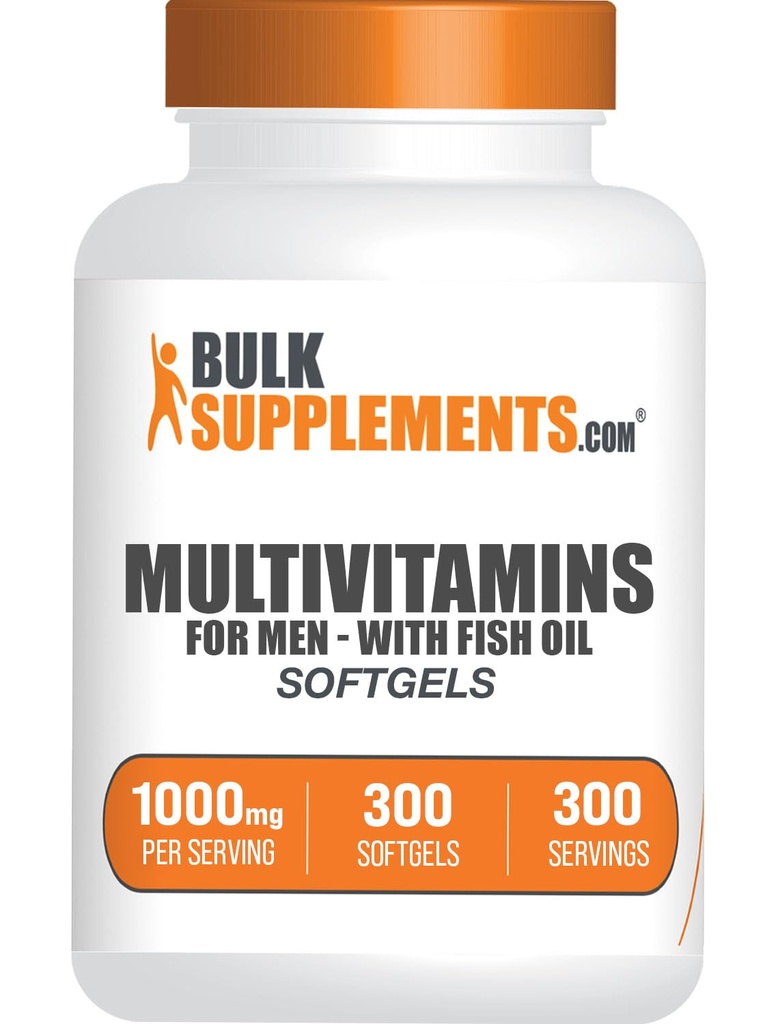 BulkSupplements.com Πολυβιταμίνη για άνδρες Softgels - Καθημερινή Multivitamin Supplement, Multimineral για άνδρες με ιχθυέλαιο - Χωρίς γλουτένη, 1 Softgel ανά υπηρεσία (1000mg), 300 Count (Pack of 1)
