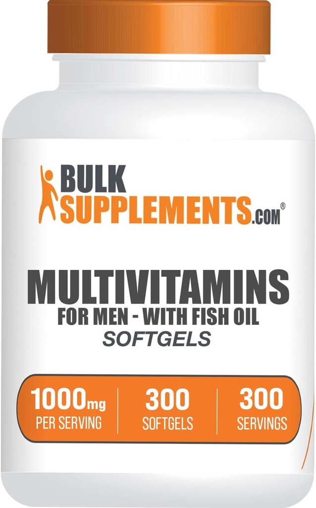 BulkSupplements.com Multivitamin for Men Softgels - Daily Multivitamin Supplement, Multimineral for Men with Fish Oil - Gluten Free, 1 Softgel per Service (1000 mg), 300 Count (Pack of 1)