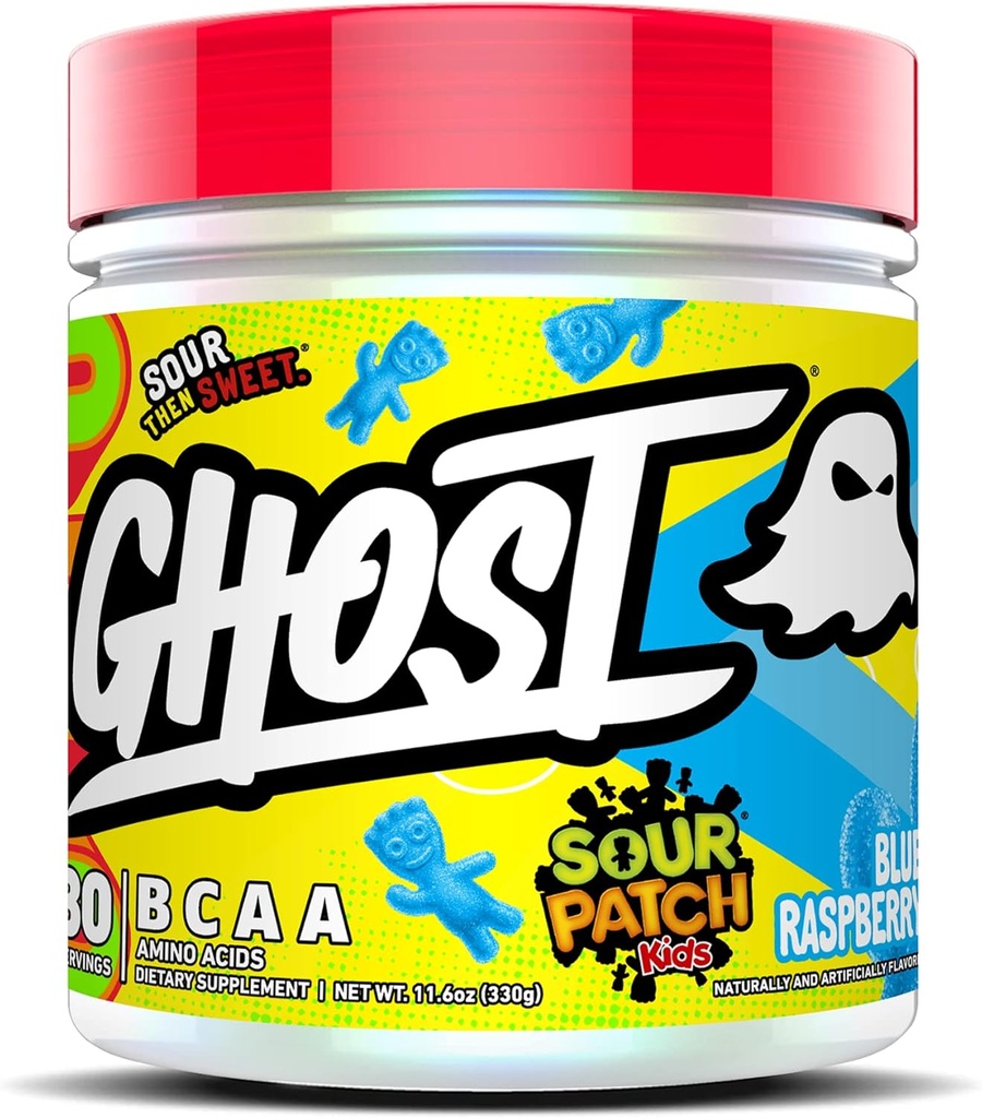 GHOST BCAA Toz Amino Asits Supplement, Sour Patch Kids Blue Raspberry - 30 Hizmet - Sugar-Free Intra, Post & Pre Workout replica, 7G BCAA