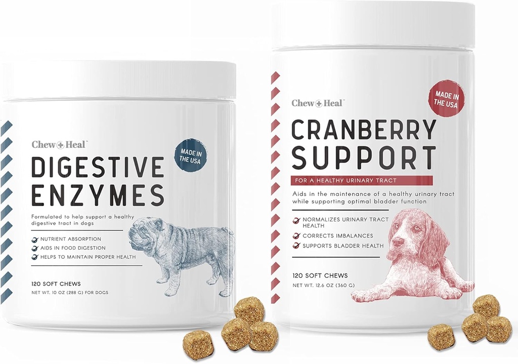 Digestive Ένζυμα και προβιοτικά και Cranberry UTI υποστήριξη για τα σκυλιά - Υποστηρίζει υγιή Digestive Tract, βοηθά την απορρόφηση θρεπτικών συστατικών - υγιής ούρα και αιμορραγία λειτουργία - 120 μαλακά μάσημα κάθε ένα