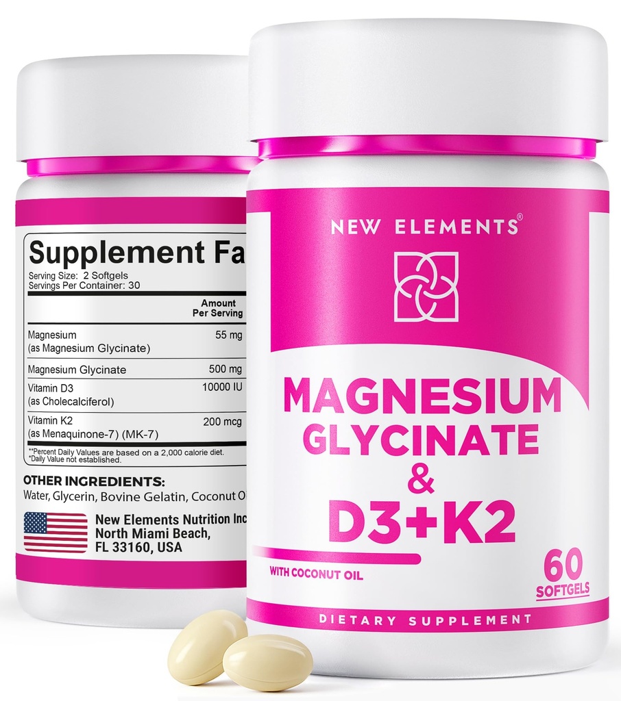 Γλυκινικό μαγνήσιο 500mg με βιταμίνη D3 10.000 IU υψηλής ισχύος & βιταμίνη K2 200mcg 
