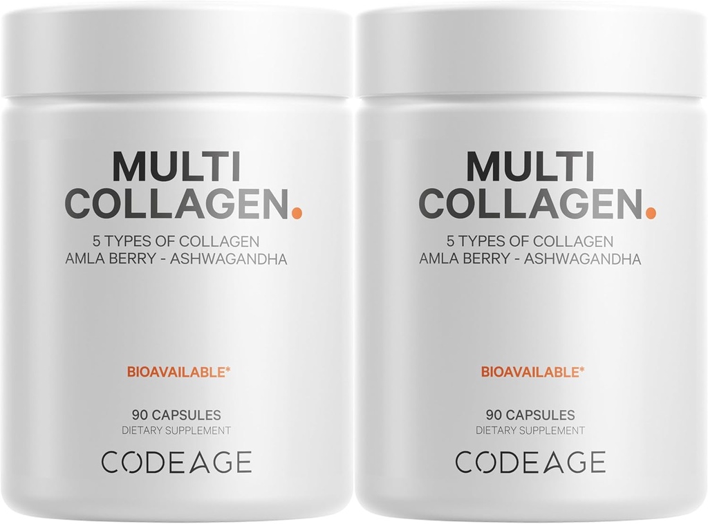 Kodaj Multi Collagen Capsules – 5 Collagen Tip I, II, III, V & X – Hydrolyzed Grass-Fed Bovine Protein with Ashwagandha, Amla, and Vitamins - 2Pack