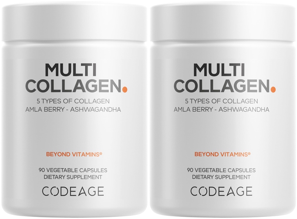 Kodaj Multi Collagen Capsules – 5 Collagen Tip I, II, III, V & X – Hydrolyzed Grass-Fed Bovine Protein with Ashwagandha, Amla, and Vitamins - 2Pack