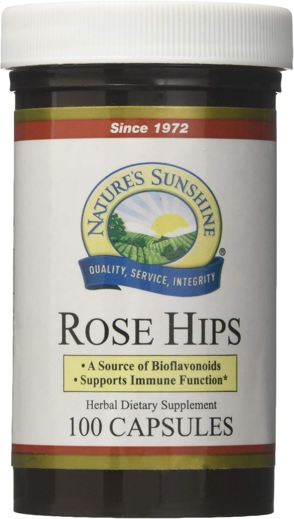Nature's Sunshine Rose Hips, 100 Capsules, Kosher | Destekler Immunity, Natural Source of Vitamin C, Contains Beneficial Bioflavonoids ve Güçlü Antioksislar sağlayın