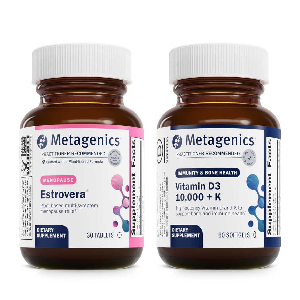 Metagenics Menopause Duo: Her Estrovera - All-Doğal, Hormon-Free Menopause Support Supplement - 30 Tablet & Vitamin D3 10.000 + K - Bone & Heart Health - 60 Softgels