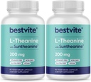 BESTVITE Double Strength Suntheanine L-Theanine 200 mg – Patented & Klinik olarak Studied – 120 Vejetaryen Capsules (2 x 60) – Vegan – Hayır Stearates – Non GMO – Gluten Free – Relaxation Support