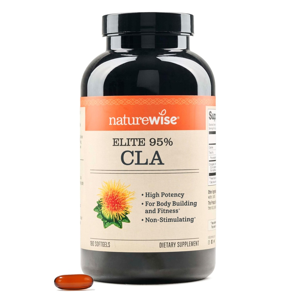 NatureWise CLA 1300 - 95% Active Conjugated Linoleic Acid for Women and Men, Not stimulating, Supports Weight & Fitness Goals - Non-GMO, Gluten Free - 180 Softgels[2-Month Supply]