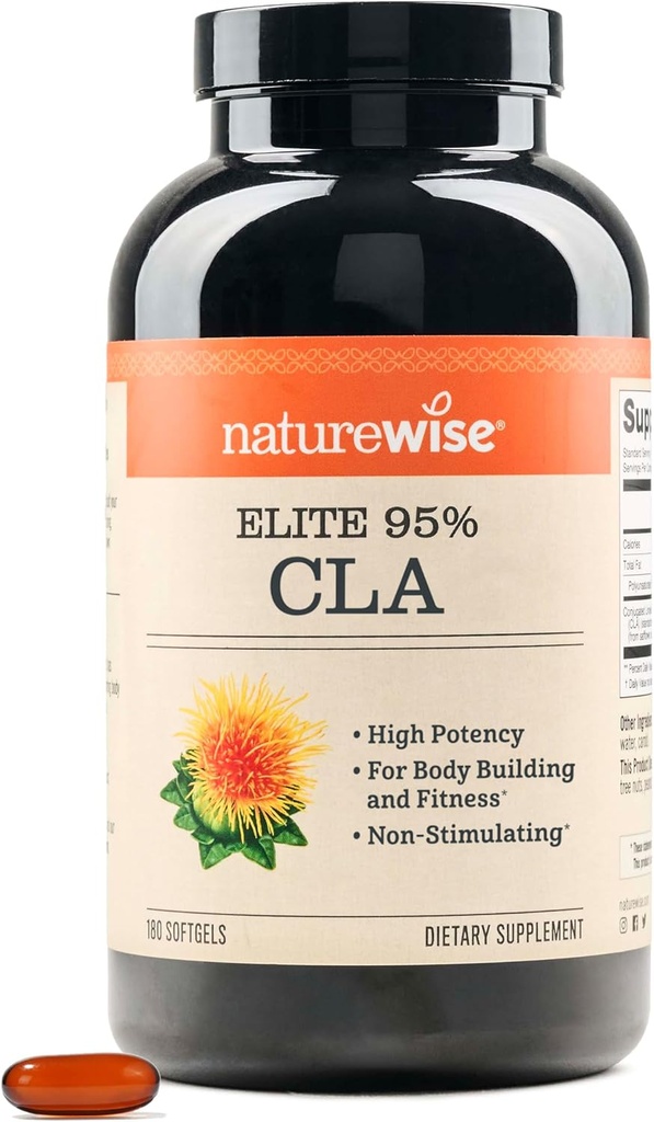 NatureWise CLA 1300 -% 95 Active Conjugated Linoleic Acid for Women and Men, Not Stimulating, Supports Kilo & Fitness Goals - Non-GMO, Gluten Free - 180 Softgels[2-Month Supply]