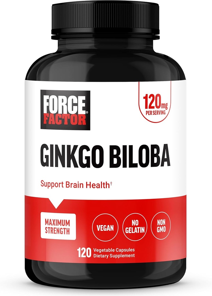FORCE FACTOR Ginkgo Biloba 120mg, συμπλήρωμα για την υγεία του εγκεφάλου για ενήλικες, μέγιστη δύναμη Ginko Brain Υποστήριξη και γνωστικό συμπλήρωμα, Vegan, μη GMO, 120 κάψουλες