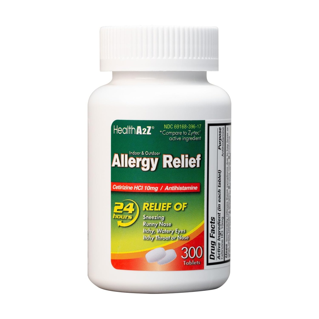 SağlıkA2Z® Antivirüs Yardımı | Cetirizine 10 mg | Tüm Gün Antivirüs Yardımı | Kapalı ve Açık | Itchy Throat, Sneezing, Runny Nos (300 Kont)