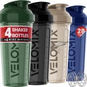 VELOMIX - Protein Shakes için 4 PACK- 28 oz Shaker Cups - 4 Wirex Whisk | Protein Mixes için Leak Kanıt Protein Shaker Şişeleri | Protein Shakes (Forest Edge)