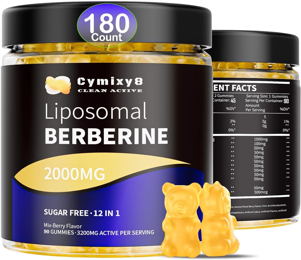 12. 1 Berberine HCL Gummies-High Bioavailability Liposomal Berberine Gummies with Women and Men, Berberine with Ceylon Cinnamon & Vegan Supplement- AMPK Activator (180 Kont)