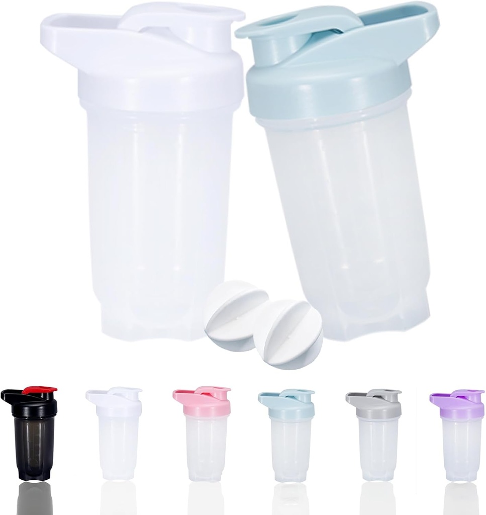 Shaker Şişe Protein Shakes Cup ve 10Ounce/300ML Shaker-Bottle with Whisk Balls, protein Shakers Şişes Set, Non-BPA plastik (Beyaz+ Blue(2ücretli)))