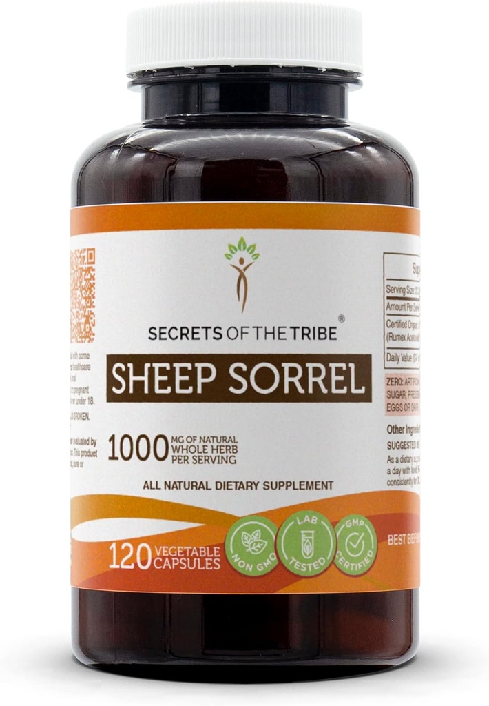 Μυστικά της φυλής πρόβατα Sorrel 120 κάψουλες, 1000 mg, πρόβατα Sorrel (Rumex Acetosella) Αποξηραμένα βότανα (120 κάψουλες)
