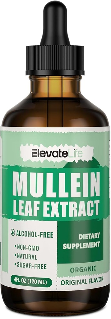 EleviseLife Mullein Drops for Lungs - Mullein Leaf Extract Supplement - Lung Detox & Bronchial Cleanse για καπνιστές - Υποστήριξη για την αναπνευστική υγεία - 4oz