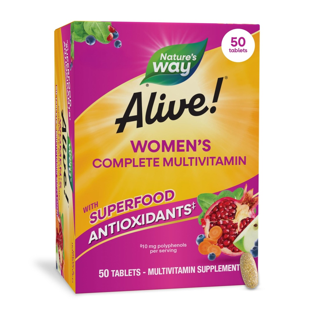 Ο Δρόμος της Φύσης Ζωντανός! Daily Complete Multivitamin for Women, Υποστηρίζει τον ενεργειακό μεταβολισμό, τα μαλλιά, το δέρμα και τα νύχια*, B-βιταμίνες, Superfood Αντιοξειδωτικά, 50 δισκία (Packaging May Vary)