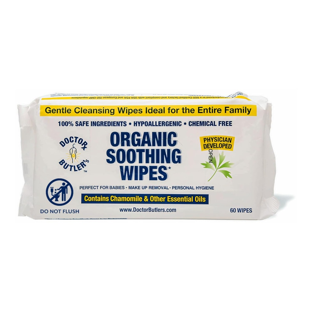 Doktor Butler'in Soothing Wipes – All-Purpose Wet Wipes for Hassas Skin, Face Wipes ve Baby Wipes with Chamomile and Essential Oils* (1 Pack – 60 Count)