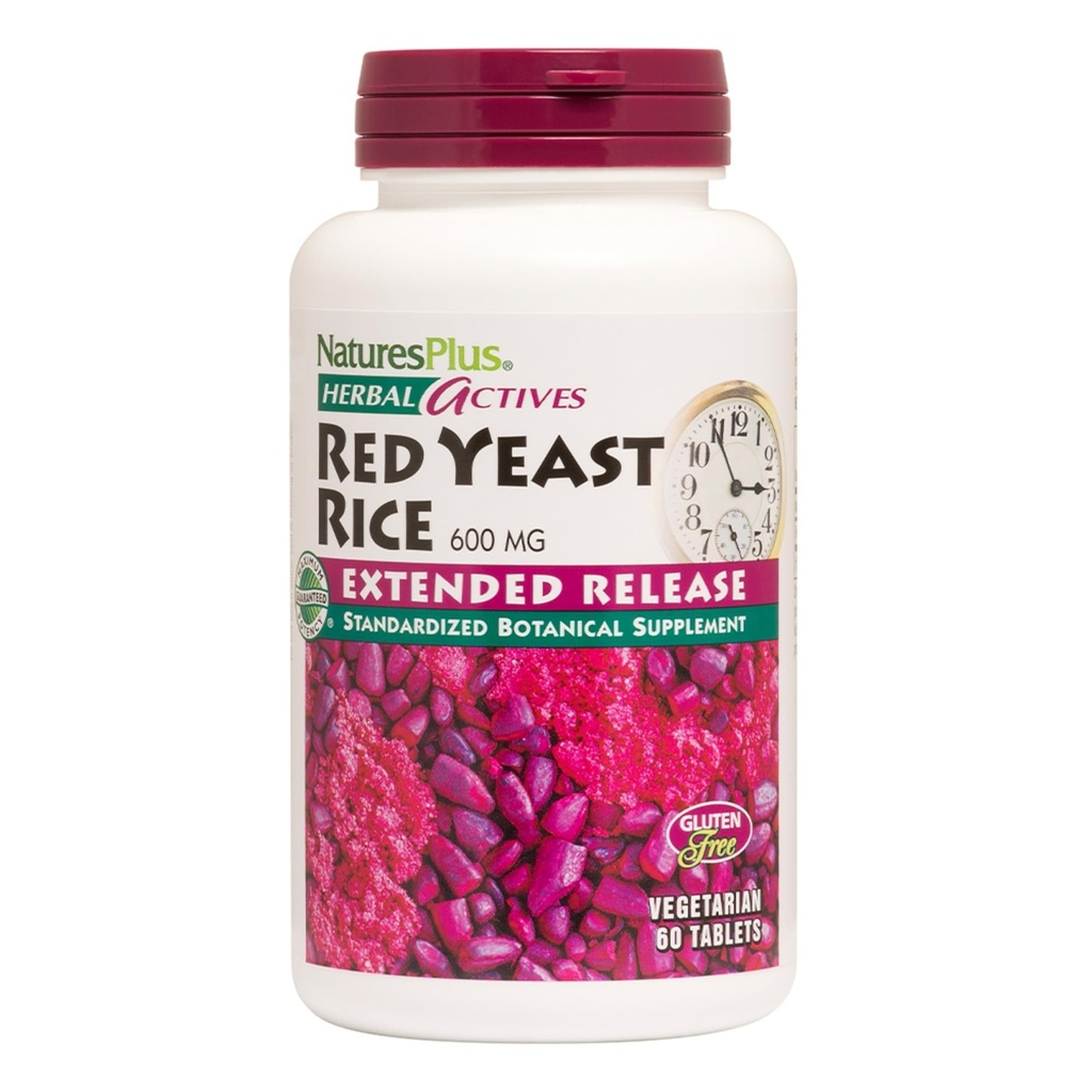 NaturesPlus Herbal Actives Red Yeast Rice, Extended Release - 600mg, 60 Vegan Tablets - Βότανο Συμπλήρωμα - Χοληστερόλη Υποστήριξη - Χορτοφαγικά, Χωρίς Γλουτένη - 60 Σερβιέτες