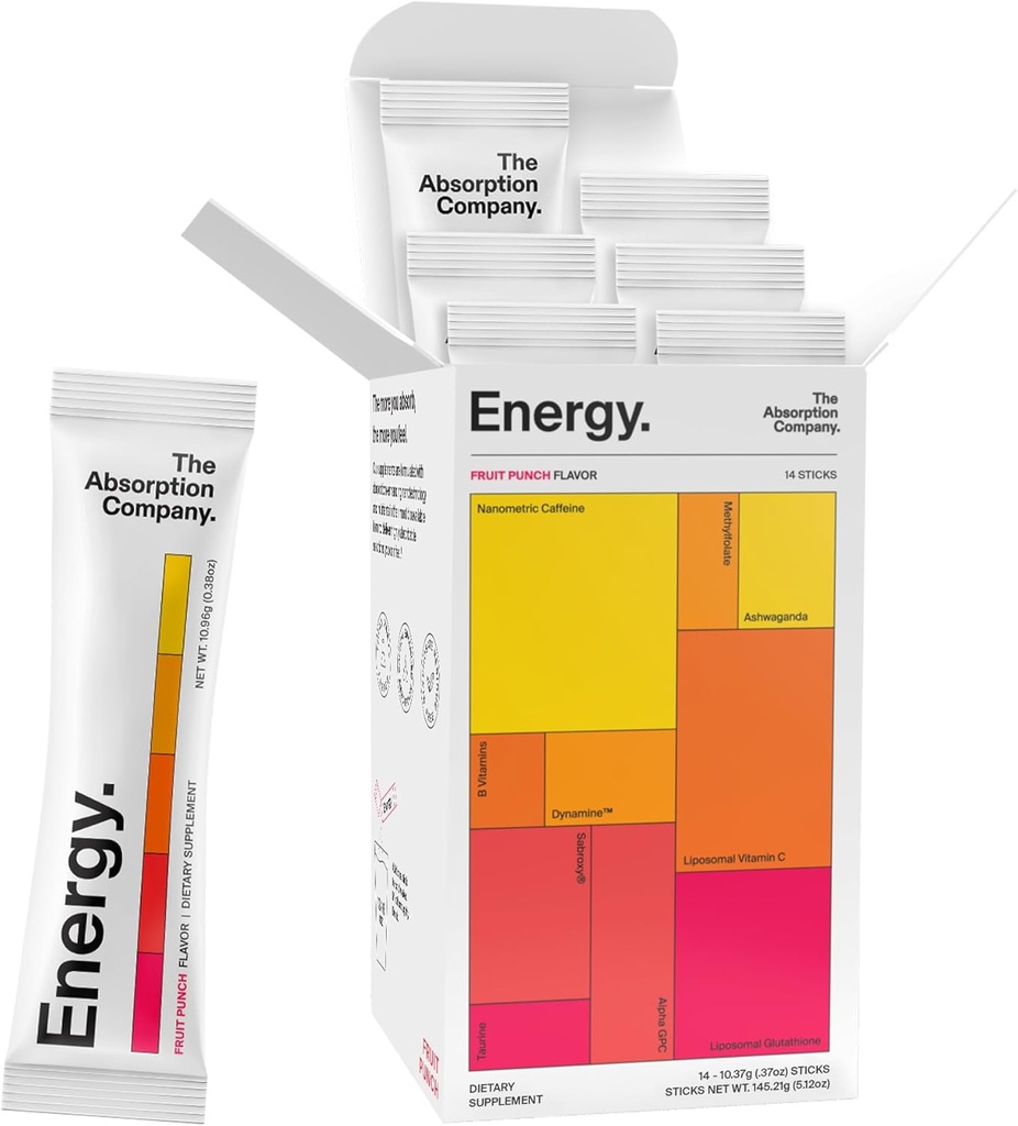 Η Απορρόφηση Εταιρεία Ενεργειακά Ποτό Powder Mix Packets – Καθαρή Ενέργεια Booster για την υποστήριξη της εγρήγορσης με 150mg Φυσική καφεΐνη & βιταμίνη C – Fruit Punch Γεύση, 14 Sticks