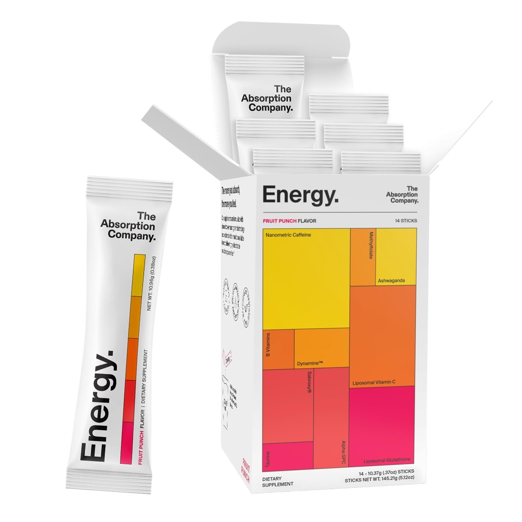 Abxia Company Energy Drink Toz Mixets - 150 mg Natural Caffeine & Vitamin C - Meyve Flavor, 14 Sticks - Temiz Enerji Uyarısı