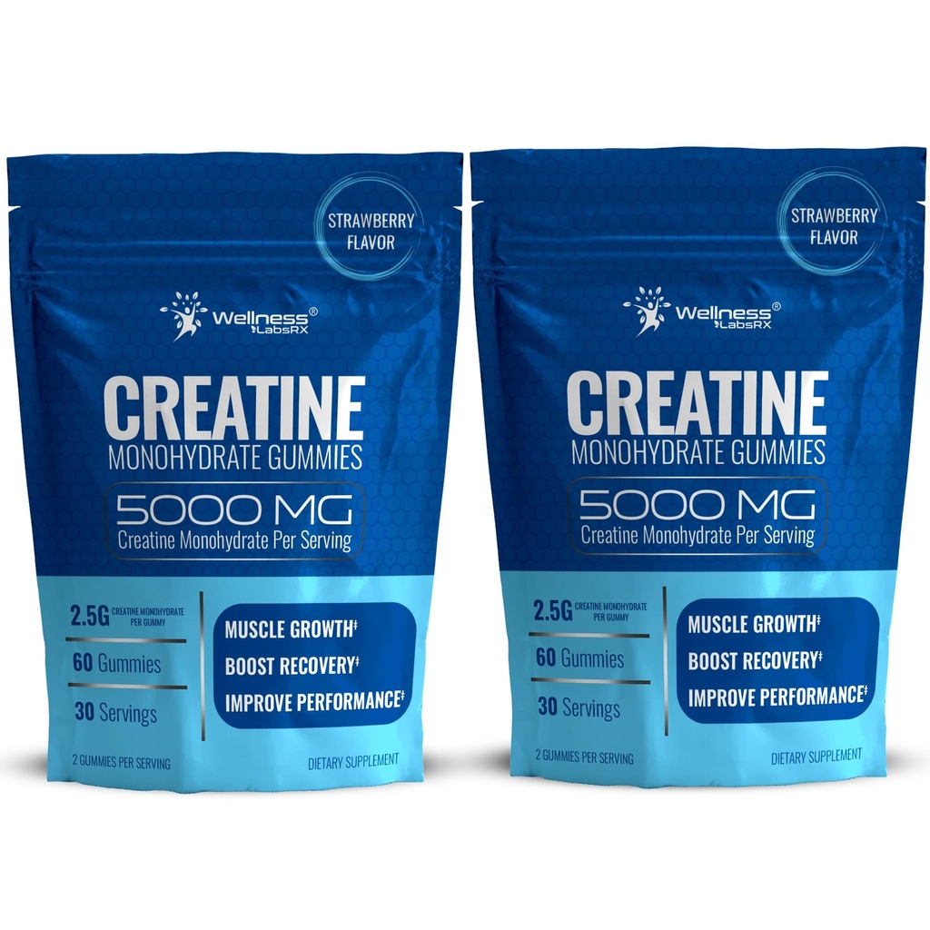 Kretine Gummies 5000 mg, 30 Servisler Kretin Monohidrat Gummies - Kadınlar için Üçüncü Taraflı Test Edildi, Strawberry Flavorine for Men, Kas Büyüme, Güçlü ve Kurtarma - 1 Paket