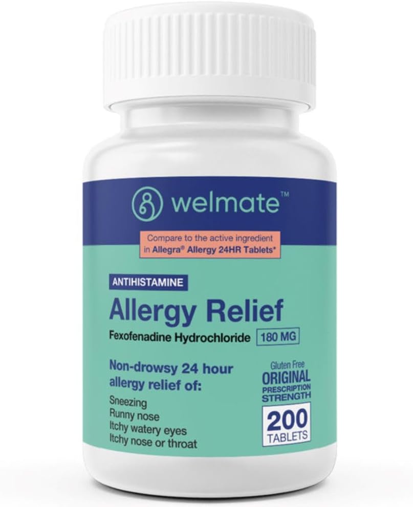 WELMATE Antivirüs Yardımı - Fexofenadine HCl 180 mg - Non-Drowsy Antihistamine - 200 Kont Tabletler