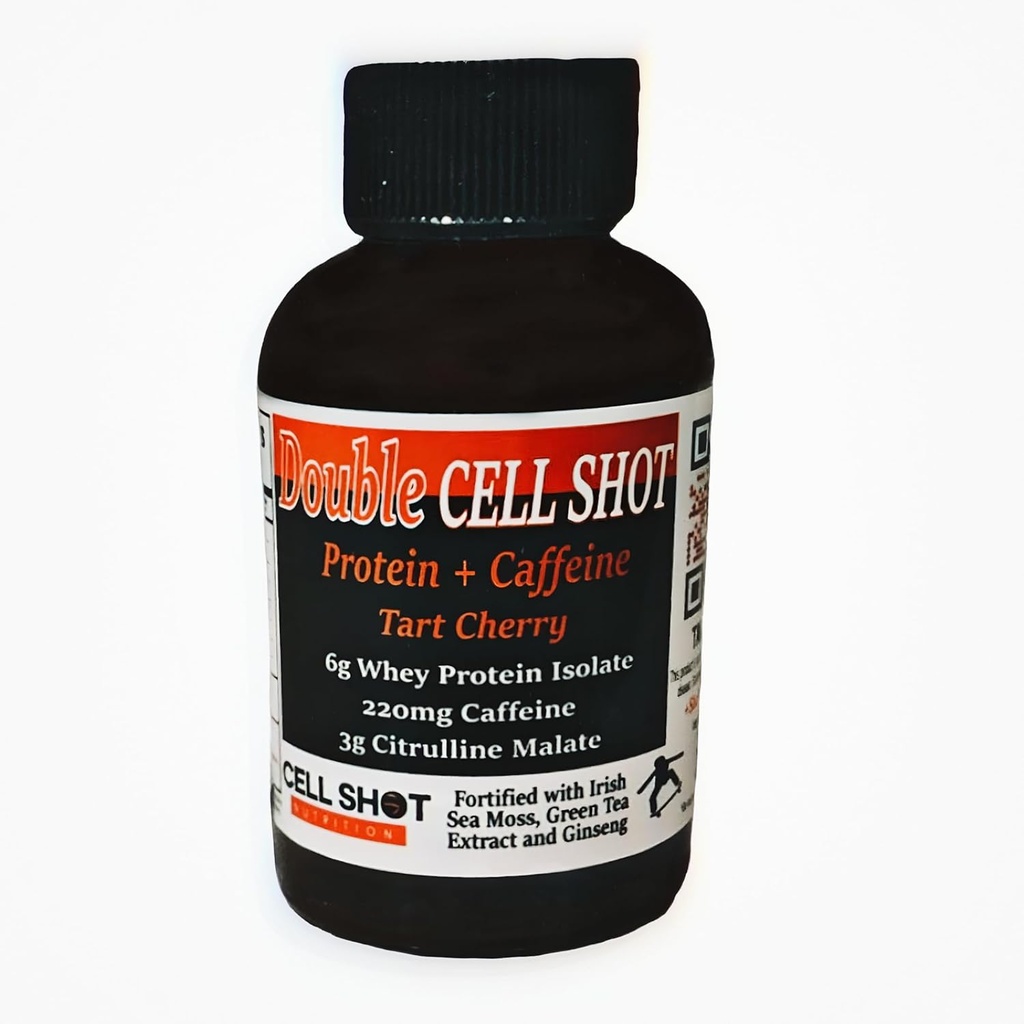 Tart Cherry Punch - 4 Pack - Protein + Caffeine - Çift Hücre Shot - BCAAs with Caffeine, Nootropics, Cacao, Sea Moss, BTC, Whey - Wake-Up ve Focus