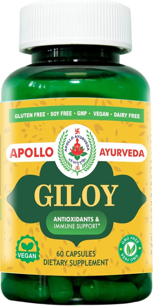 Organic Giloy (Guduchi) Powder Herbal Capsule | Natural Herbal Supplement for Immune Support, Energy, and Digestion | Equivalent 5000 mg - 60 Veg Capsules | Made in USA