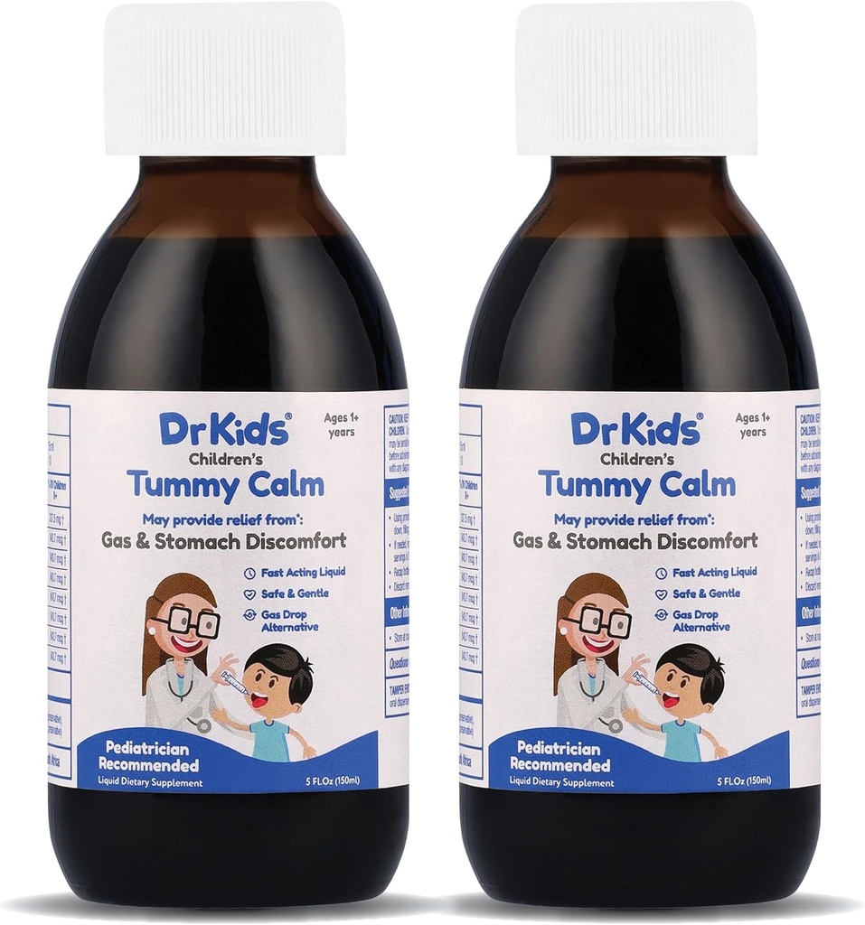 Tummy Calm Dr. Kids Children's Gas Relief & Upset Stomach Support, Alternative Gas Drops for Newborns & Kids, Safe & Gentle Oral Solution, Natural Constipation Relief, 5 Fl Oz (Pack of 2)