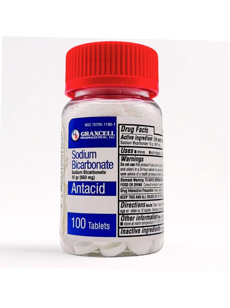 sodyum Bikarbonat Tabletleri |USP 650mg (10 tahıl) | Asit Indigestion, Heartburn, Sour Stomach & Upset Stomach | Kidney Health | 100 Count