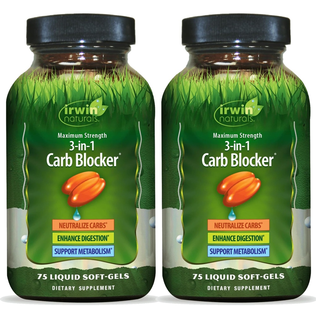 Irwin Naturals Μέγιστη δύναμη 3-σε-1 Αποκλειστής υδατανθράκων, ουδετεροποίηση υδατανθράκων και μεταβολισμός υποστήριξης, 75 υγρά Softgels, 2 συσκευασία