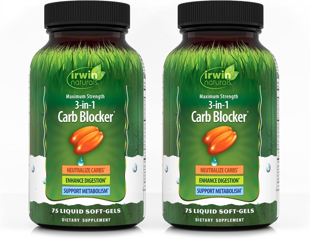 Irwin Naturals maximum Strength 3-in-1 Carb Blocker, Neutralize Carbohidratlar ve Metabolism, 75 Liquid Softgels, 2 Pack