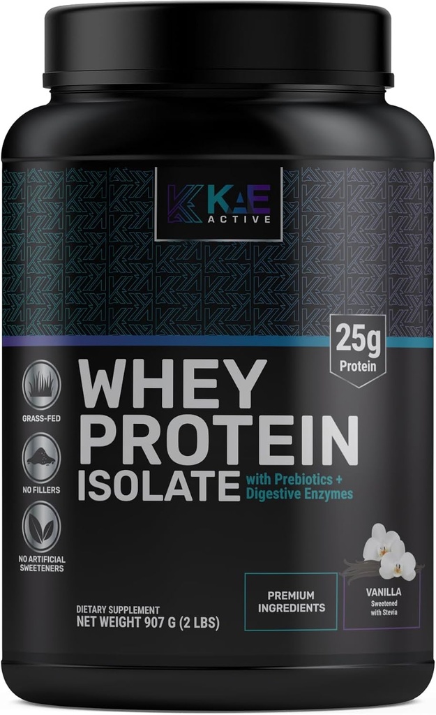 KAE Active Easy Digestible Vanilla Grass-Fed Whey Protein Isolate Toz. Sadece 5 Malzemeler ile temiz Formula. Protein 25g.