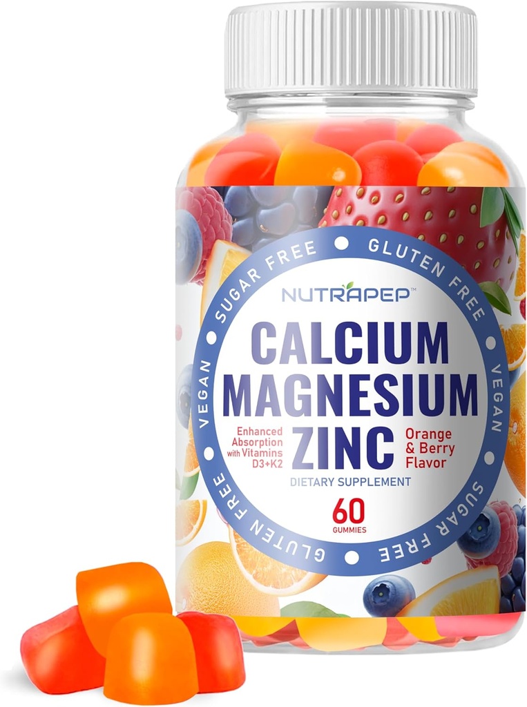 Kalsiyum çinko Supplement Gummies - Vitamin D3 K2 Magnezyum Glycinate - Orange Berry Flavored Vegan Sugar-Free Gluten Free Chewable for Men Women Kids Kids Kids Kids