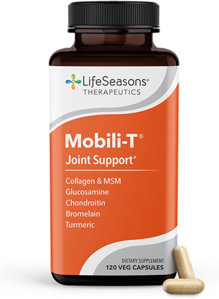 LifeSeasons Mobili-T - Κοινό συμπλήρωμα υποστήριξης - μειώνει τους πόνους & δυσφορία - Αυξήστε το εύρος της κίνησης - Ξαναχτίστε τον ιστό & Cartilage - MSM Chondroitin Collagen Glucosamine & Turmeric - 120 κάψουλες