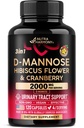 D-Mannose 2000 mg with Cranberry & Hibiscus - Klinik olarak Urinary Tract Health - Women için Tamam - Bladder, Liver & Microflora Support - USA'da Made, Vegan, 120 Capsules