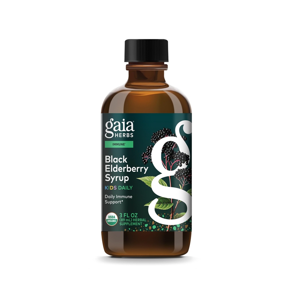 Gaia Herbs GaiaKids Black Elderberry Syrup - Çocuklar için Immune Support Supplement - Organik Black Elderberries ve Honey - USDA sertifikalı - 3 Fl Oz