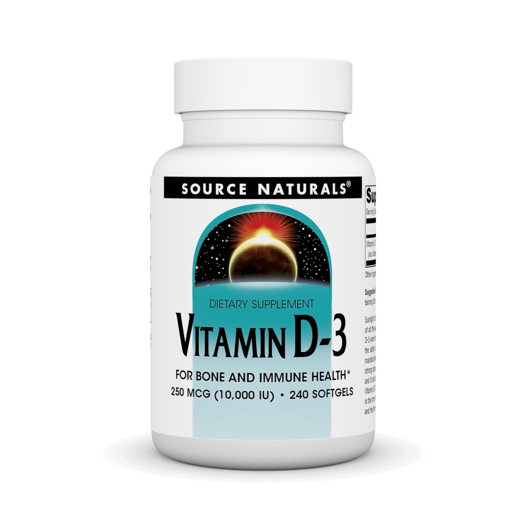 Source Naturals Vitamin D-3, Supports Bone & Immune Health*, 250 mcg (10.000 IU) - 240 Softgels