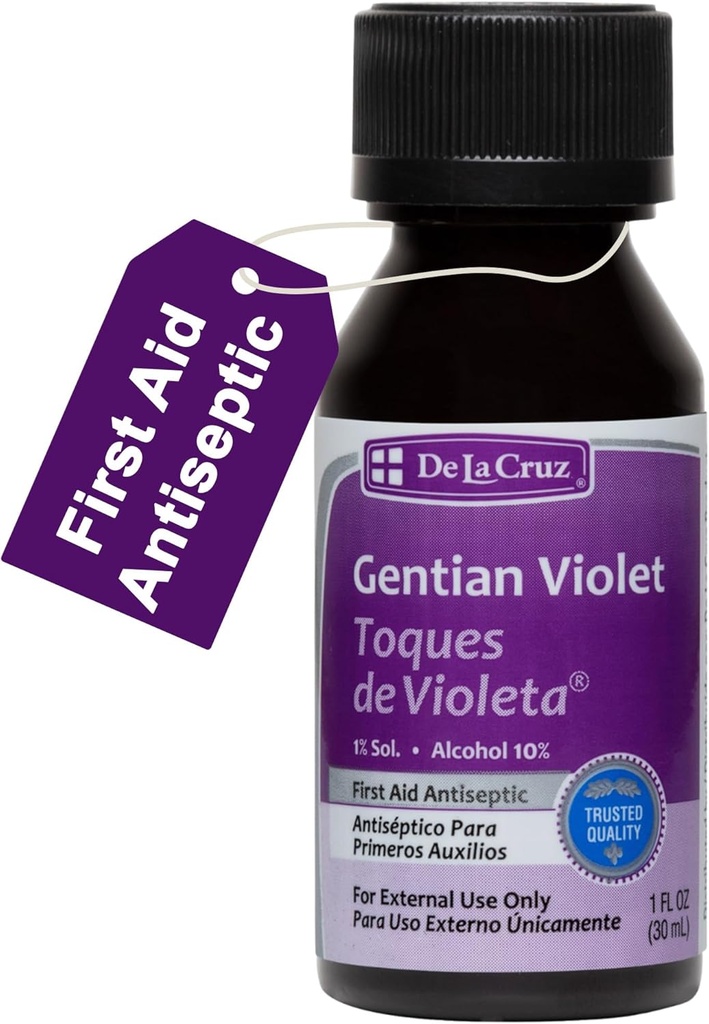 De La Cruz Gentian Violet - Violeta de Genciana 1% Αντισηπτικό πρώτων βοηθειών για τεμάχια, ξύσματα και εγκαύματα, 1 FL OZ
