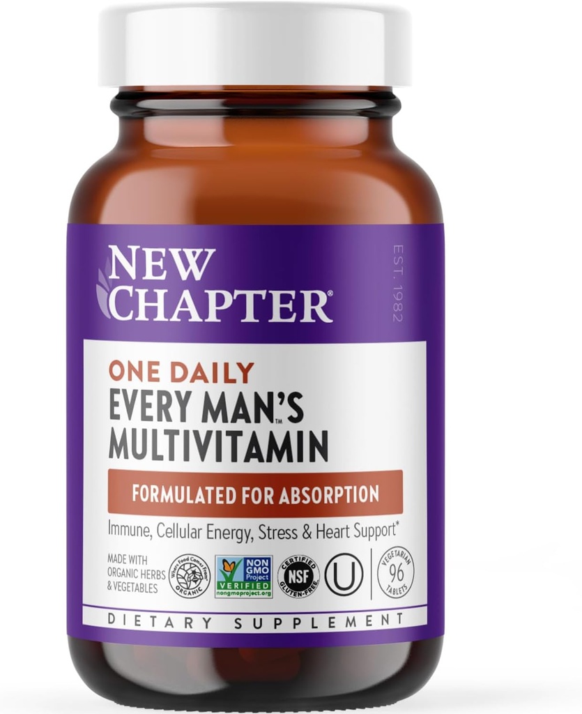 Yeni Bölüm Men's Multivitamin for Immune, Stres, Kalp + Enerji Fermented Nutrients ile Destek - Organik Sebze ve Herbs, Non-GMO, Gluten Free - 96 ct