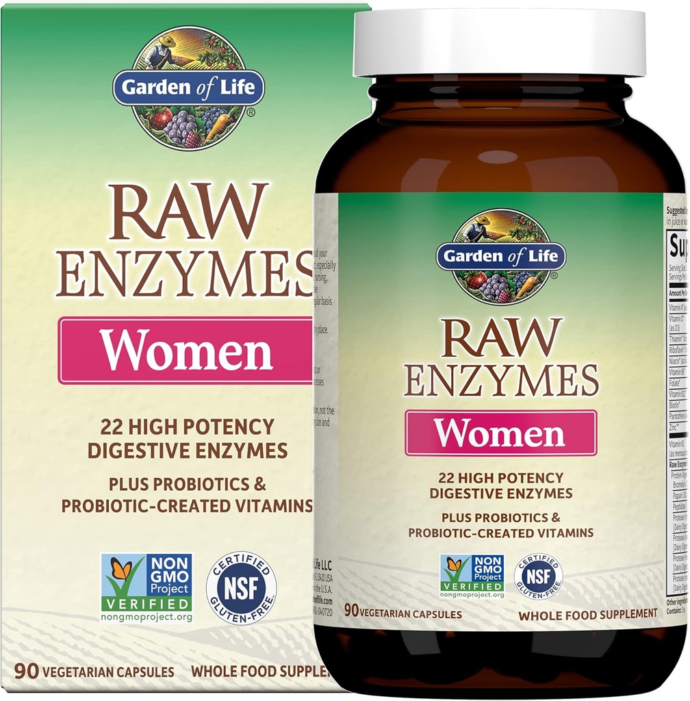 Life 22 Digestive Enzymes for Women with Bromelain, Papain, Lipase & Lactase artı Probiyotiks & Vitamins B12, Biotin & çinko – RAW Enzymes – Non-GMO, Gluten-Free, Vegetarian, 90 kapsül