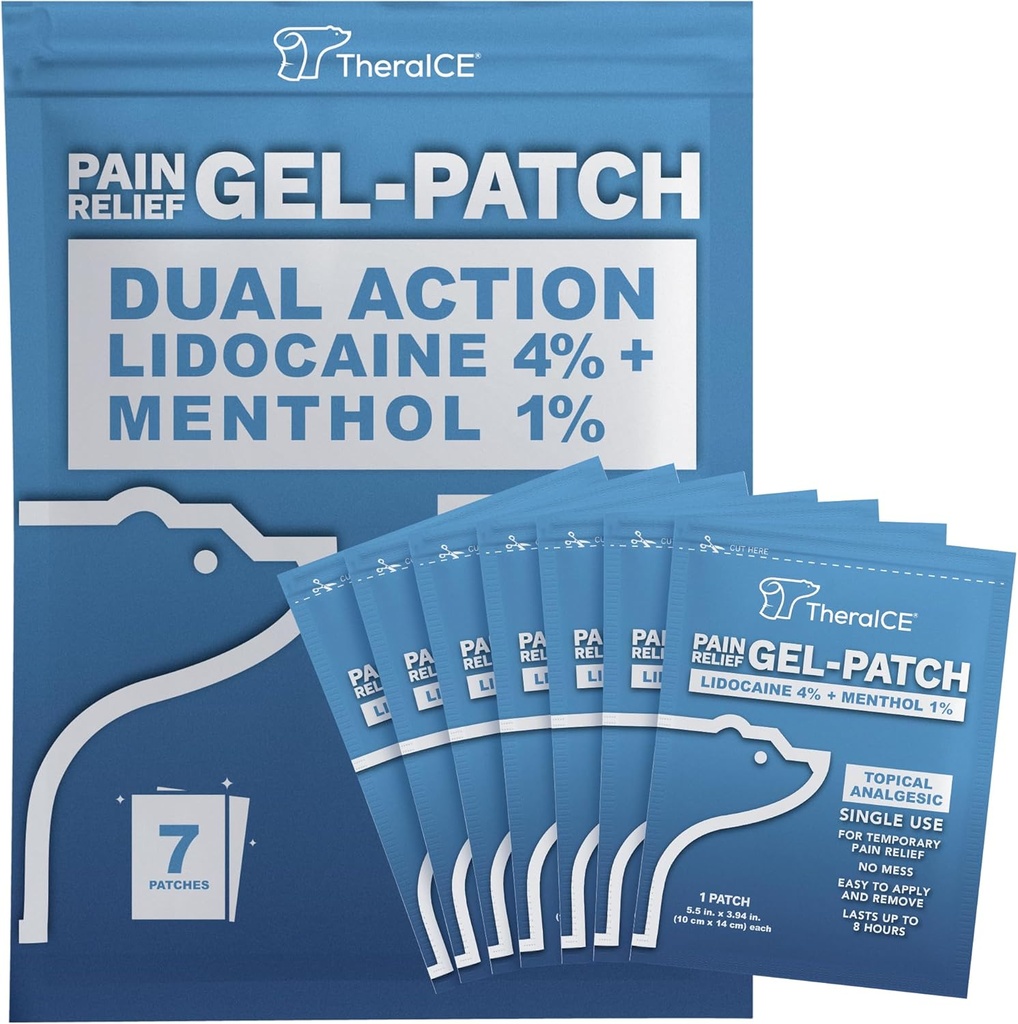 TheraICE Lidoka Patches Plus Menthol – Maksimum Güçlü Sıcak ve ICY Cold Relief for Back, Boy & Omuz Ağrısı – % 4 Lidoka +% 1 Menthol, Büyük Boyut (7 Kont)
