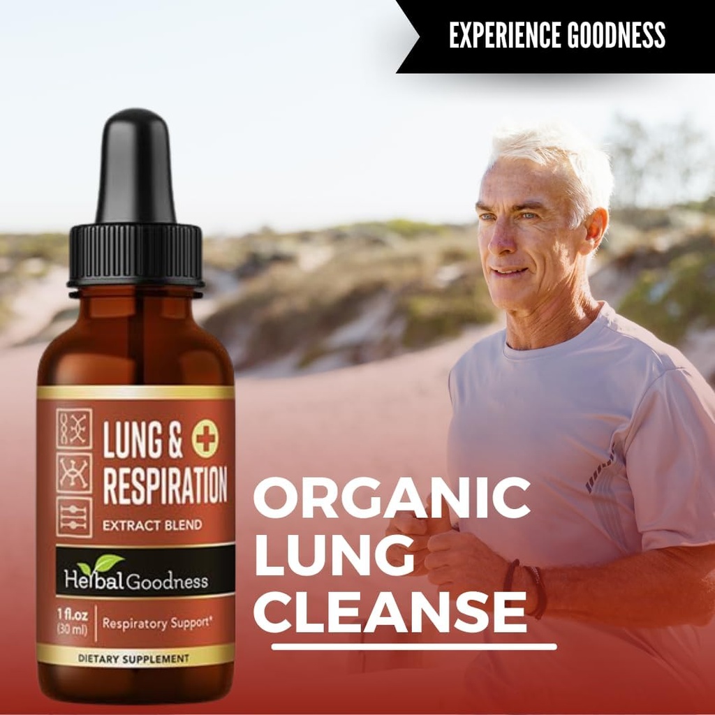 Herbal Goodness Lungs and Respiration 1oz - Better Lungs, Lungs Cleansing, Respiratory Support, growth Cells Support and Immune Support with Mullein Leaf Extracts - 1bottle