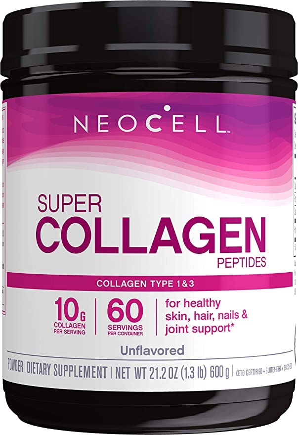 NeoCell Super Collagen,, Grass-Fed Collagen Tip 1 ve 3, Unflavored, 21.2 Ounces (Package May Vary)