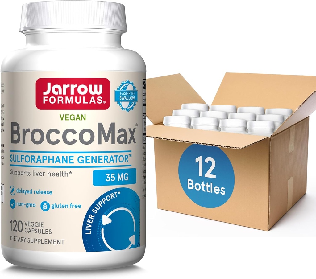 Jarrow Formulas BroccoMax Sulforaphane Glucosinolate 35 MG, Sulforaphane Jeneratör Desteği Liver Health, 120 Veggie Capsules, 60 Day Supply,12 Packs