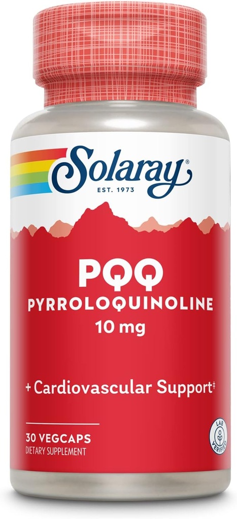 SOLARAY PQQ 10 mg, συμπλήρωμα κινόνης πυρρολοκινολίνης, υποστήριξη κυτταρικής, καρδιάς και γνωστικής λειτουργίας, 30 VegCaps