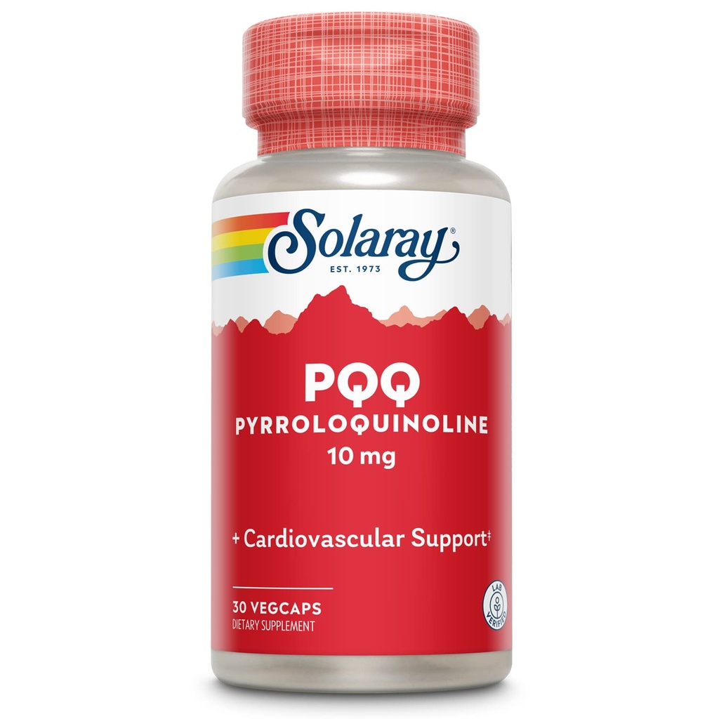 SOLARAY PQQ 10 mg, συμπλήρωμα κινόνης πυρρολοκινολίνης, υποστήριξη κυτταρικής, καρδιάς και γνωστικής λειτουργίας, 30 VegCaps