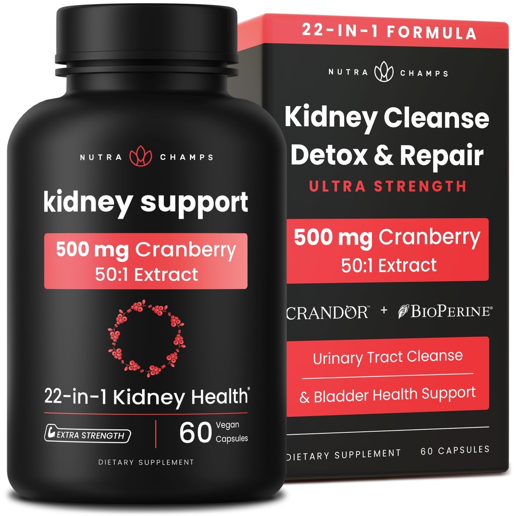 Kidney Cleanse Detox | 22-in-1 Kidney Support Supplement | 2.4 mg Cranberry Pills Extract | Ekstra Kuvvetli Onarım & Flush Premium Formula | Kadınlar ve Erkekler için Urinary Tract Health | 60 Vegan Capsules