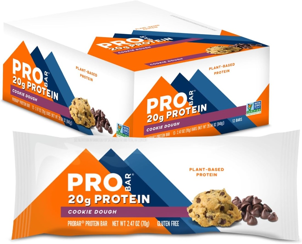 PROBAR - PROTEIN Bar, Cookie Dough, Non-GMO, Gluten-Free, Health Plant-Based, Whole-foods, Natural Energy (12) Count